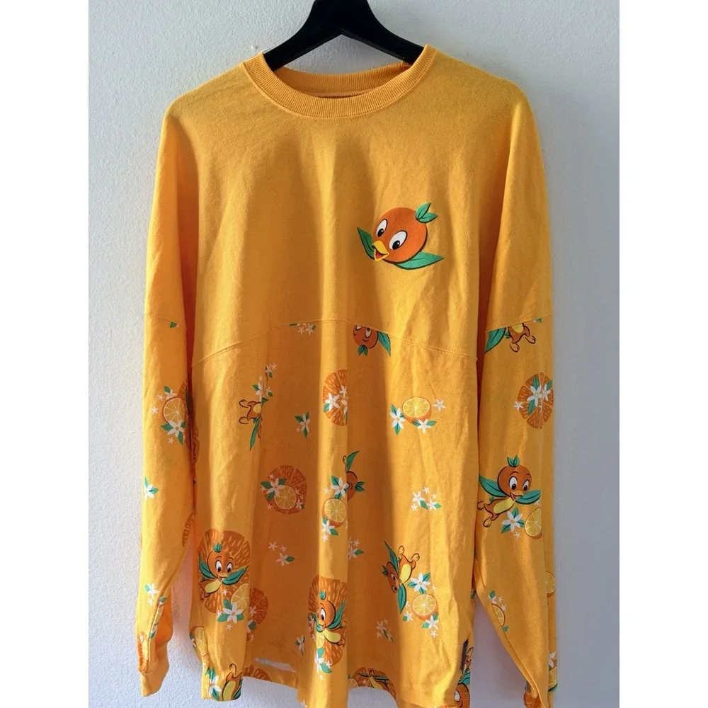 Disney Parks Orange Bird Spirit Jersey Long Sleeve Yellow All Over Print Size L